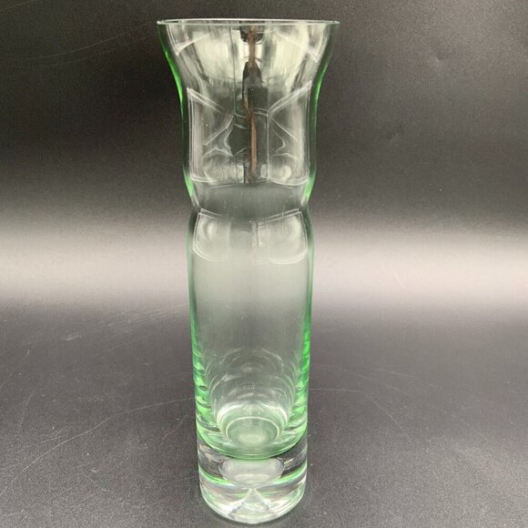 Vintage Krosno Poland Art Glass Hand Blown Green Bubble Bottom Bud Vase 8” - Picture 1 of 8